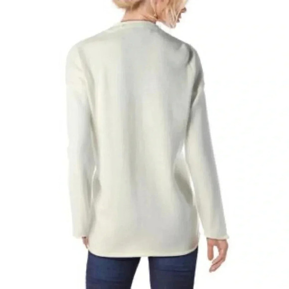 BCBGMAXAZRIA | Roll Trim Cotton V-Neck Ivory Pullover Sweater Size XS - Picture 2 of 7